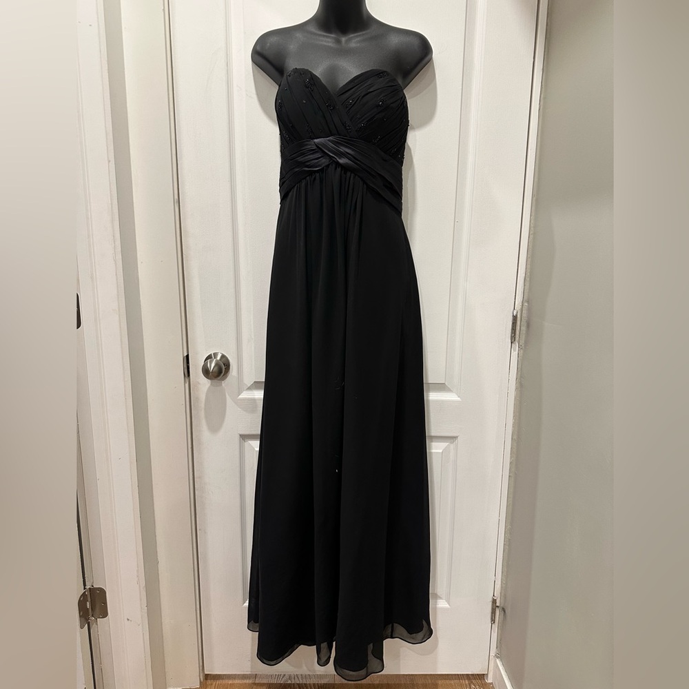 Bill Levkoff Black Strapless Ruched Bodice Maxi Gown sz 10
